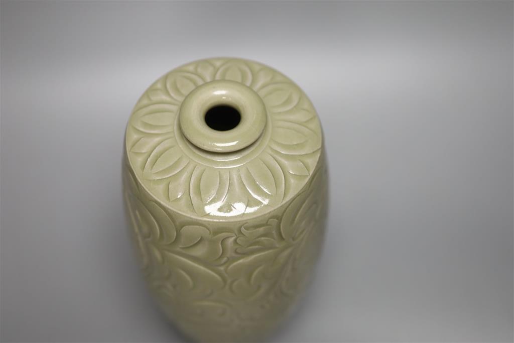 A Chinese carved celadon vase, height 26cm